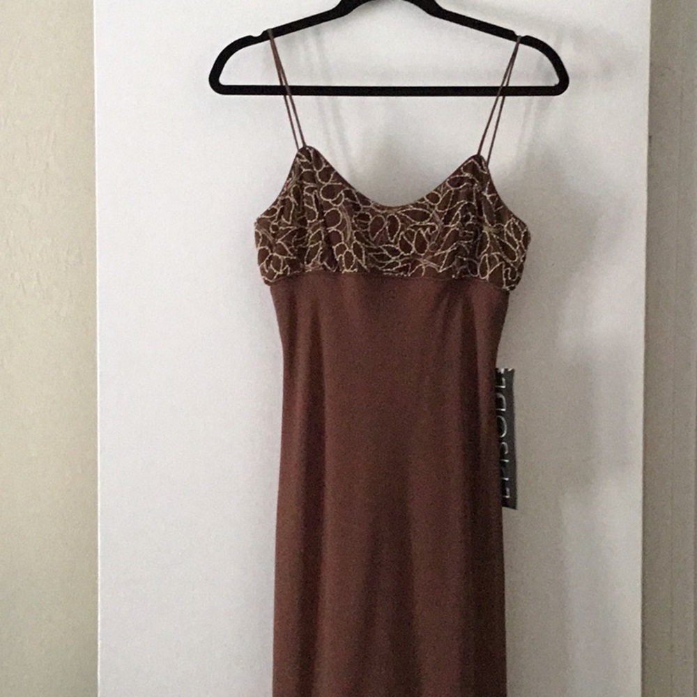 Gown/ brown with beading  never worn